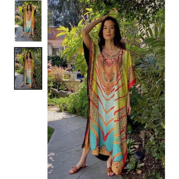 🌼NWT WINLAR🐅 VIBRANT LEOPARD COVERUP CAFTAN - Picture 2 of 14